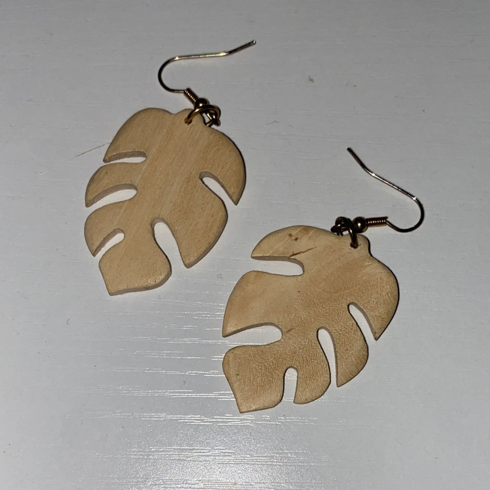 Leaf Shaped Wooden Earrings